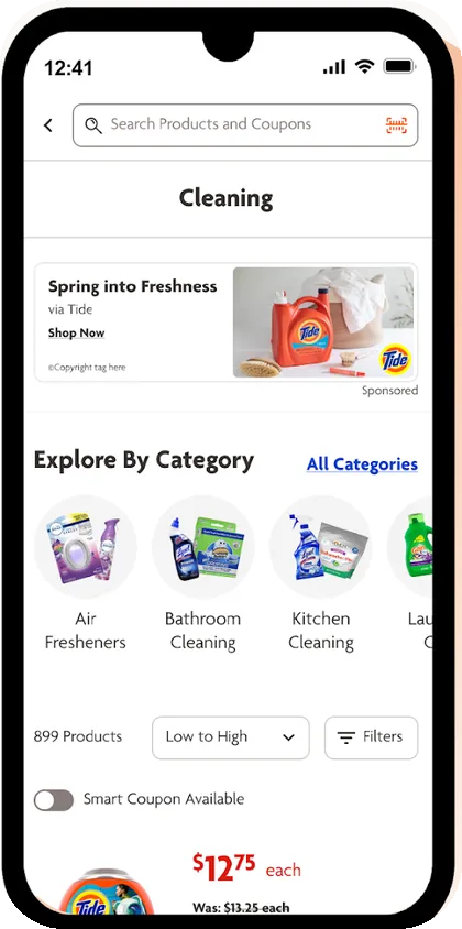 Family Dollar app — Browse: Scannable list view matching mobile mental models