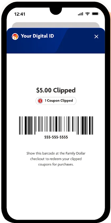 Family Dollar app — Digital ID: One barcode redeems everything at checkout
